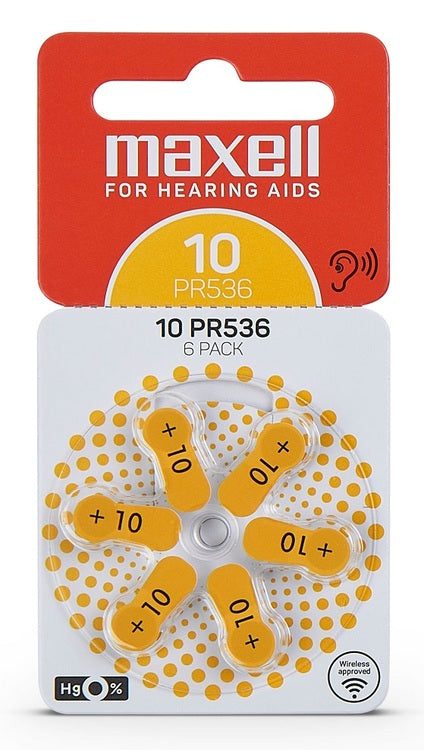 Maxell PR536 Hörapparatsbatteri 10/Gul 6-pack