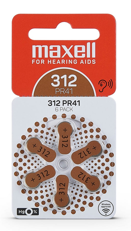 Maxell PR41 Hörapparatsbatteri 312/Brun 6-pack