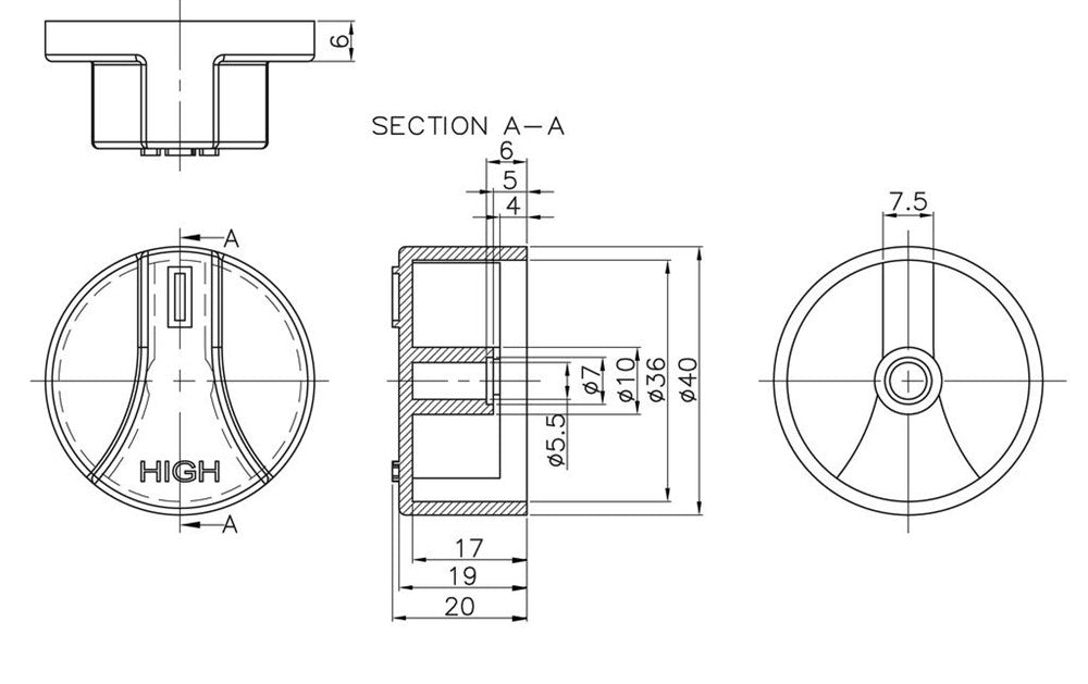 Monacor monteringsplatta KN-42P/SI L-pad, Knapp silver