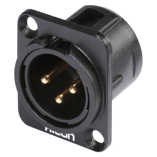 HICON XLR, 3-polig, metall-, Lödhane, förgyllda kontakter, Typ D, svart