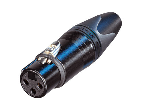 Neutrik NC3FXX-BAG, 3-polig XLR-sladdhona, silverpläterade kontakter. Svart